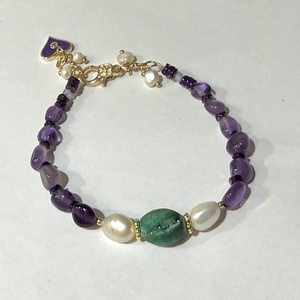 BRĂȚARĂ AMETHYST MOSS  ametist,hematit electroplacat,perle cultură,agata druzy,inox auriu - bijuterii - brățări - brățări din pietre semiprețioase - Artynos.ro