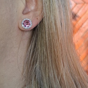 Cercei din argint cu cristale rose - bijuterii - cercei - cercei din argint - Artynos.ro