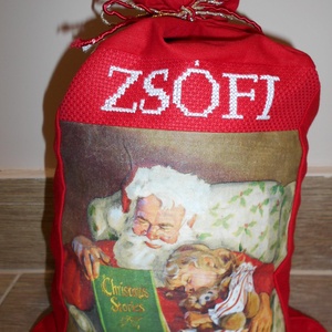 Egyedi, névre szóló Mikulászsák, Accesorii de Craciun, Cadou tematic de Mos Craciun, decoratiuni, Sacul lui Mos Craciun, sosete, cizme, Broderie, ARTYNOS