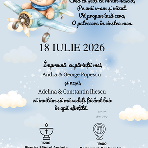 Invitație botez - jucării și echipamente pentru copii - daruri de botez - Artynos.ro