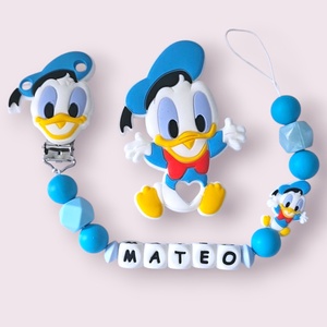 SET Lanț pentru suzetă personalizat - jucărie pentru dentiție (Varianta Duck) - jucării și echipamente pentru copii - jucării bebeluși - lanț suzetă - Artynos.ro