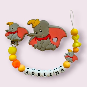 SET Lanț pentru suzetă personalizat - jucărie pentru dentiție (Varianta Dumbo) - jucării și echipamente pentru copii - jucării bebeluși - lanț suzetă - Artynos.ro