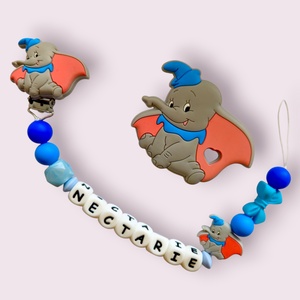 SET Lanț pentru suzetă personalizat - jucărie pentru dentiție (Varianta Dumbo) - jucării și echipamente pentru copii - jucării bebeluși - lanț suzetă - Artynos.ro
