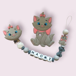 SET Lanț pentru suzetă personalizat - jucărie pentru dentiție (Varianta Cat) - jucării și echipamente pentru copii - jucării bebeluși - lanț suzetă - Artynos.ro