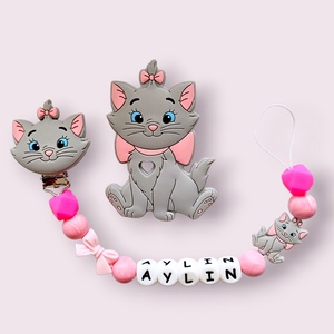SET Lanț pentru suzetă personalizat - jucărie pentru dentiție (Varianta Cat) - jucării și echipamente pentru copii - jucării bebeluși - lanț suzetă - Artynos.ro