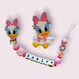 SET Lanț pentru suzetă personalizat - jucărie pentru dentiție (Varianta Duck) - jucării și echipamente pentru copii - jucării bebeluși - lanț suzetă - Artynos.ro