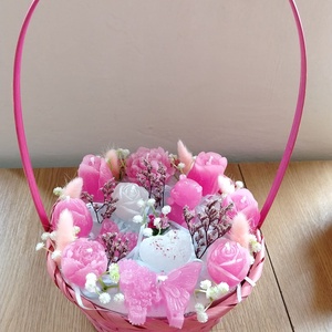 Cos din ratan cu aranjament din ceara parfumata , Casa & Stil de viata, Lumanari, parfumuri, arome, Ceara parfumata, , ARTYNOS