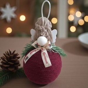 Ornament pentru pomul de Crăciun - înger macramé pe minge burgundy - crăciun - decorațiuni de crăciun de casă - figurine pentru pomul de crăciun - Artynos.ro