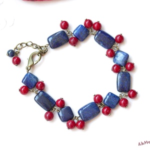 Bratara cu lapis lazuli si coral - bijuterii - brățări - brățări cu perle - Artynos.ro