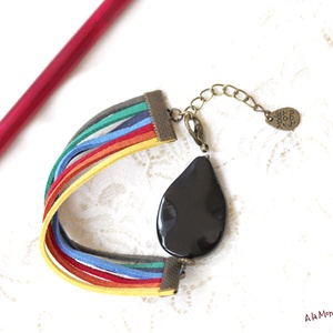 Bratara cu onix si suede multicolor - bijuterii - brățări - brățări late groase - Artynos.ro
