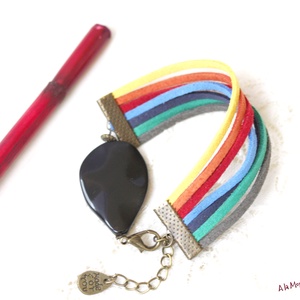 Bratara cu onix si suede multicolor - bijuterii - brățări - brățări late groase - Artynos.ro