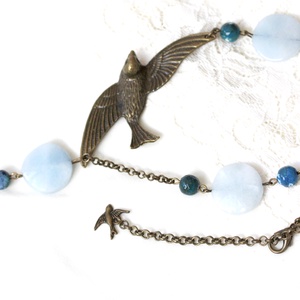 Colier cu agate, jad bleu si pasare - bijuterii - coliere - coliere cu pandantive - Artynos.ro