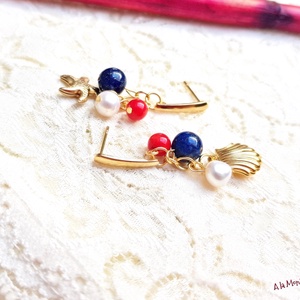 Cercei marini cu lapis lazuli perle si coral - Artynos.ro