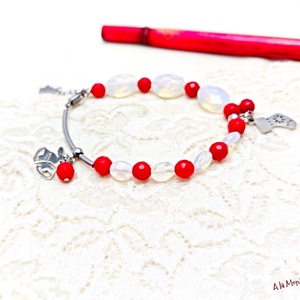 Bratara de Craciun cu coral rosu si opalit, Bijuterii, Bratari, Bratari din pietre semipretioase, Confectionarea bijuteriilor, ARTYNOS