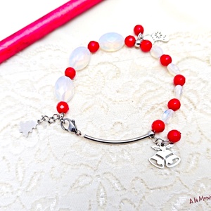 Bratara de Craciun cu coral rosu si opalit - bijuterii - brățări - brățări din pietre semiprețioase - Artynos.ro