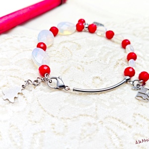 Bratara de Craciun cu coral rosu si opalit - bijuterii - brățări - brățări din pietre semiprețioase - Artynos.ro