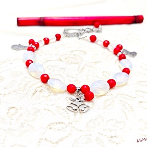 Colier de Craciun cu coral rosu si opalit, Bijuterii, Coliere, Coliere din pietre semipretioase, Confectionarea bijuteriilor, ARTYNOS