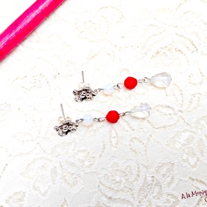 Cercei de Craciun cu coral rosu si opalit - bijuterii - cercei - cercei lungi - Artynos.ro