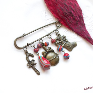 Brosa  de Craciun cu jasp sediment multicolor - Artynos.ro