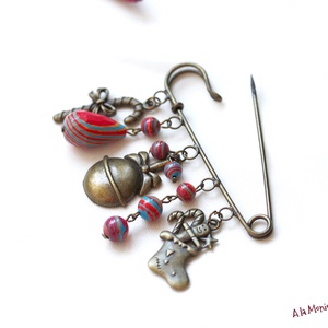 Brosa  de Craciun cu jasp sediment multicolor - bijuterii - broșe - Artynos.ro