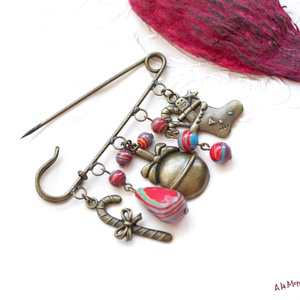 Brosa  de Craciun cu jasp sediment multicolor - bijuterii - broșe - Artynos.ro