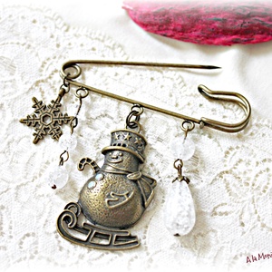 Brosa cu om de zapada si cristal de gheata - bijuterii - broșe - Artynos.ro