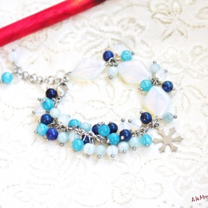 Bratara cu pietre albastre si fulg de zapada - bijuterii - brățări - brățări din pietre semiprețioase - Artynos.ro