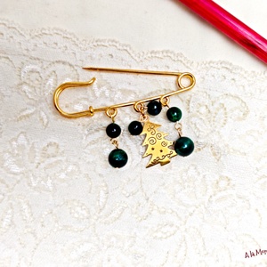 Brosa cu ochi de tigru si bradut - bijuterii - broșe - Artynos.ro