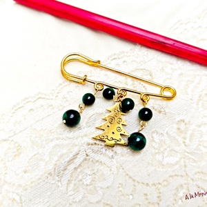 Brosa cu ochi de tigru si bradut - bijuterii - broșe - Artynos.ro