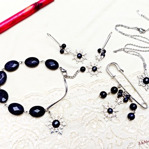 Colier cu piatra soarelui si fulg de zapada - bijuterii - coliere - coliere cu pandative - Artynos.ro