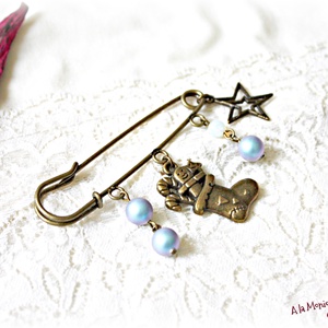 Brosa cu perle albastre si opalit - Artynos.ro