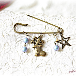 Brosa cu perle albastre si opalit - bijuterii - broșe - Artynos.ro