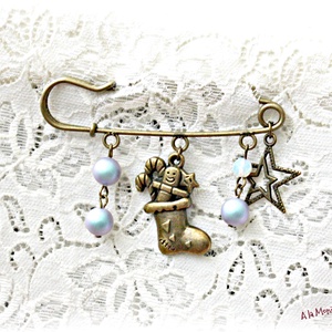 Brosa cu perle albastre si opalit - bijuterii - broșe - Artynos.ro