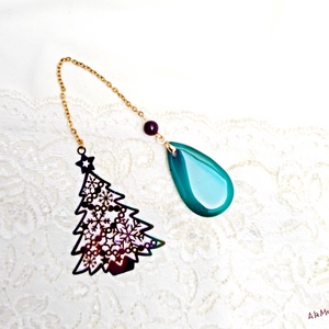 Semn de carte cu brad si agata verde - cărți și creații cu tematică muzicală, cadouri - semn de carte - Artynos.ro