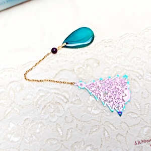 Semn de carte cu brad si agata verde - cărți și creații cu tematică muzicală, cadouri - semn de carte - Artynos.ro