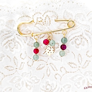 Brosa cu bradut aventurin si agate - bijuterii - broșe - Artynos.ro