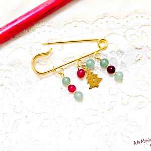 Brosa cu bradut aventurin si agate - bijuterii - broșe - Artynos.ro