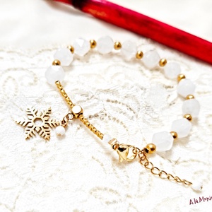 Bratara cu jad alb si fulg de zapada auriu - Artynos.ro