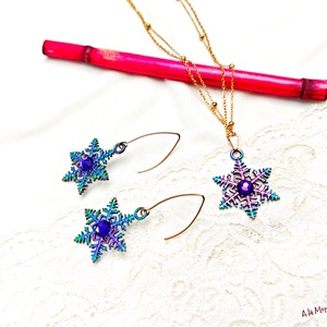 Cercei cu fulgi de zapada si cristale Swarovski - bijuterii - cercei - cercei din sticlă - Artynos.ro