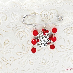 Brosa de iarna cu flori visinii - bijuterii - broșe - Artynos.ro