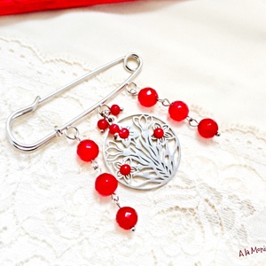 Brosa de iarna cu flori visinii - bijuterii - broșe - Artynos.ro