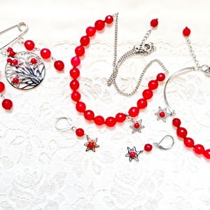 Cercei de iarna cu flori visinii - bijuterii - cercei - cercei lungi - Artynos.ro