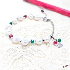 Bratara de Craciun cu perle si jad - Artynos.ro