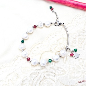 Bratara de Craciun cu perle si jad - bijuterii - brățări - brățări din pietre semiprețioase - Artynos.ro