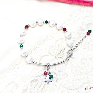 Bratara de Craciun cu perle si jad - bijuterii - brățări - brățări din pietre semiprețioase - Artynos.ro