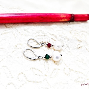 Cercei de Craciun cu perle si jad - bijuterii - cercei - cercei lungi - Artynos.ro