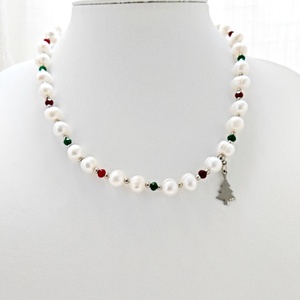 Colier de Craciun cu perle si jad - bijuterii - coliere - coliere din pietre semiprețioase - Artynos.ro