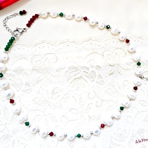Colier de Craciun cu perle si jad - bijuterii - coliere - coliere din pietre semiprețioase - Artynos.ro
