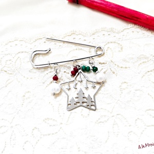Brosa de Craciun cu perle si jad - bijuterii - broșe - Artynos.ro
