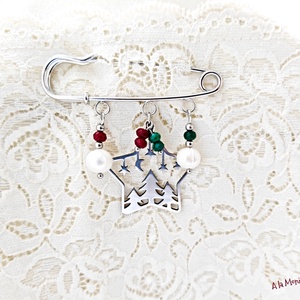 Brosa de Craciun cu perle si jad - bijuterii - broșe - Artynos.ro